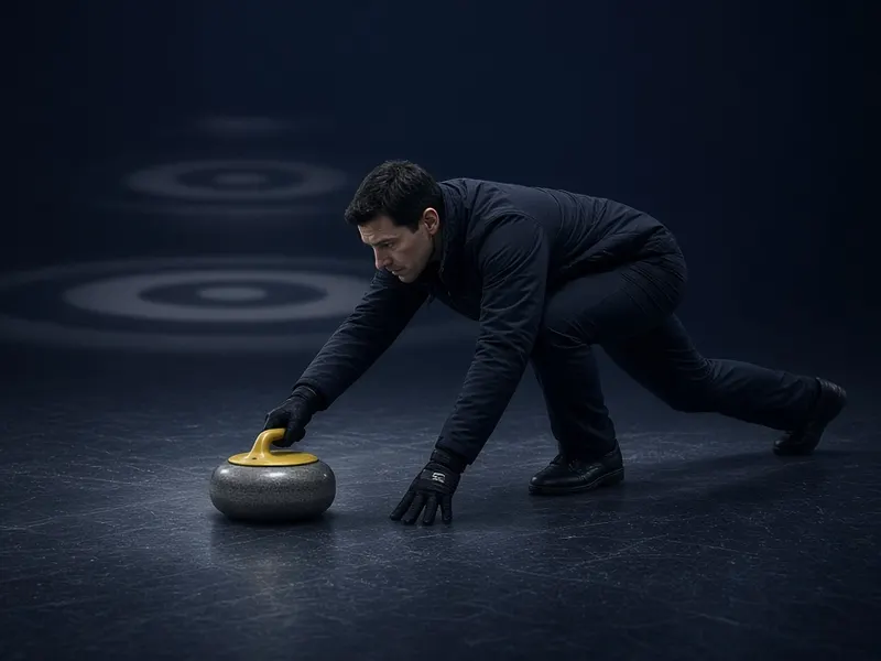 Curler beim Abgeben eines Steins