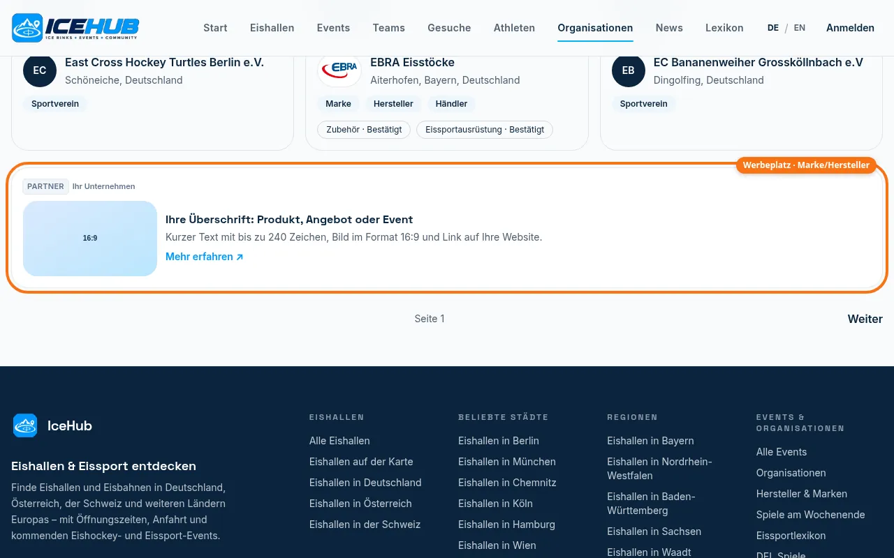 Organisationsverzeichnis mit markiertem Partnerplatz (Desktop)