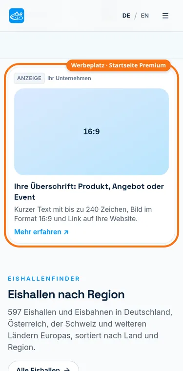 Startseite mit markiertem Werbeplatz unter den Ergebnissen (Mobil)