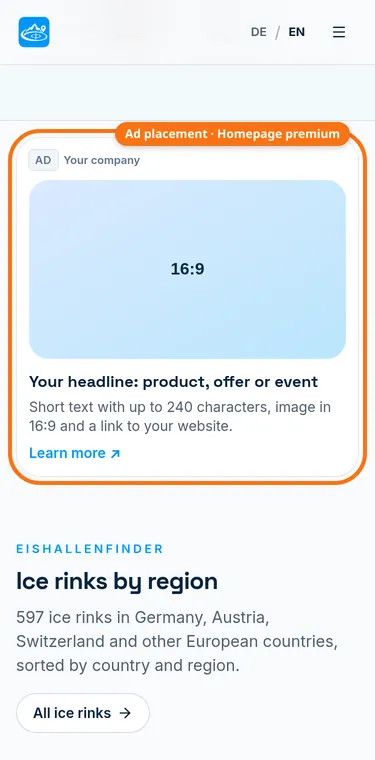 Homepage with the ad placement marked below the results (Mobile)